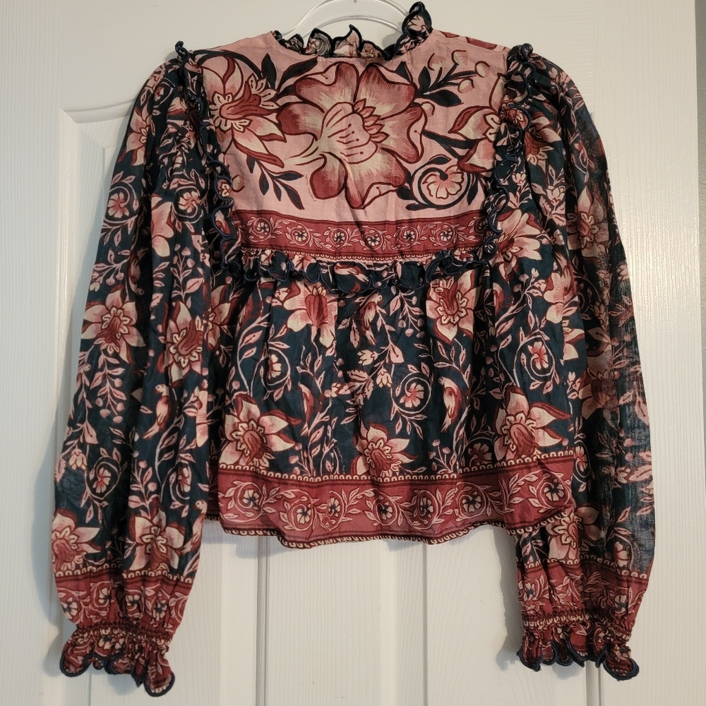 FARM RIO ainika charm long sleeve blouse in pink/rose - Picture 10 of 11